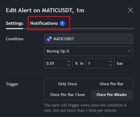 notifications tab in tradingview alert